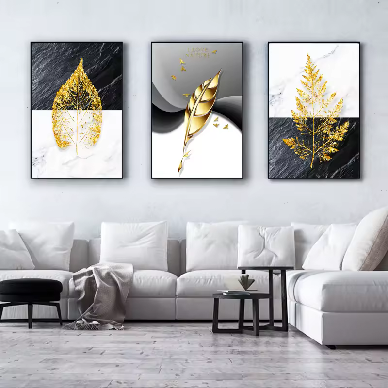 Neutral ochre feather abstract wall art