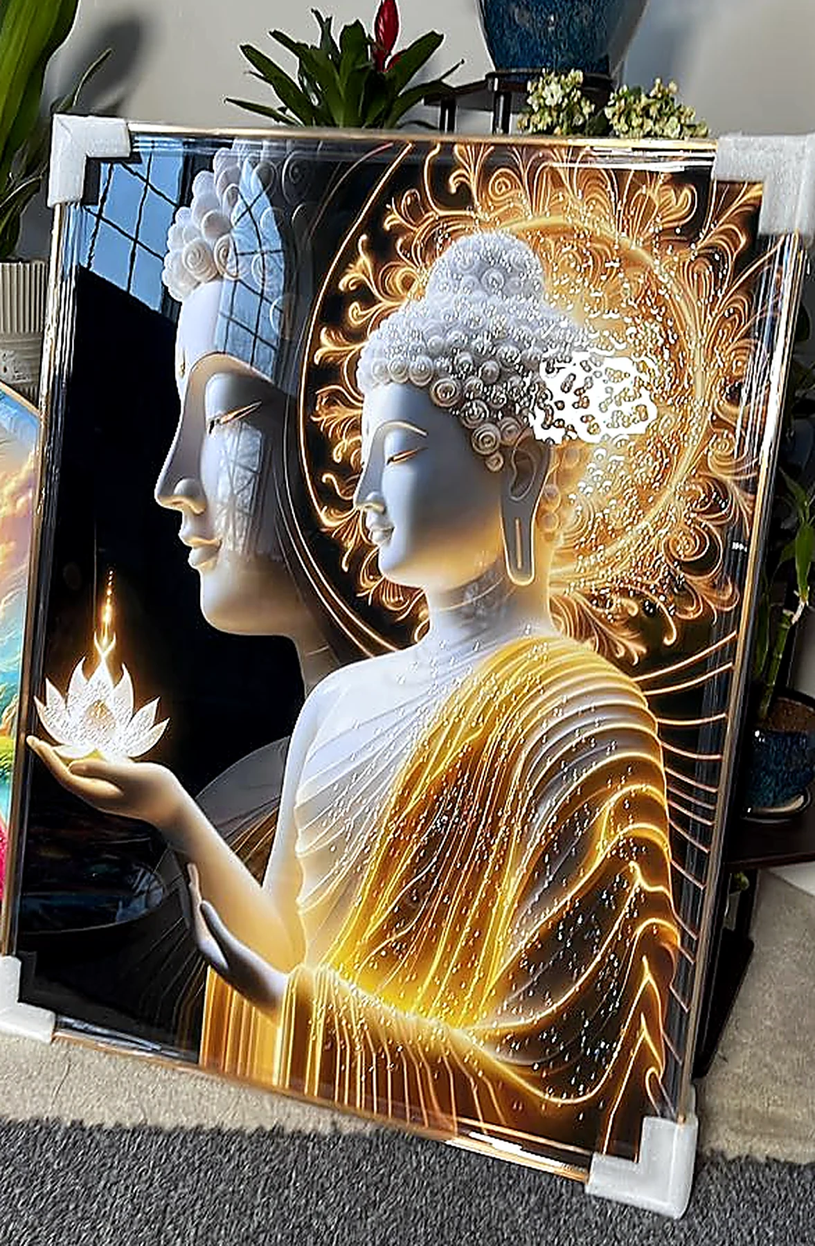 Luminous framed Buddha decorative artwork